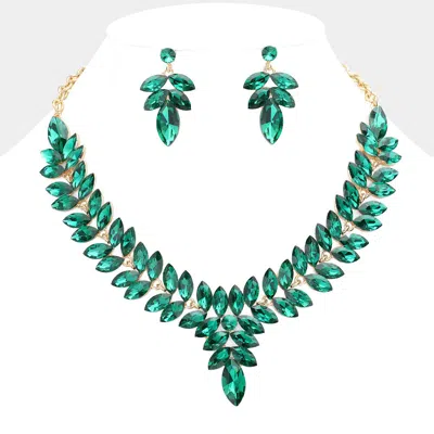 Fashnzfab Marquise Stone Cluster Evening Necklace In Green