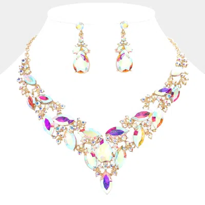 Fashnzfab Marquise Stone Cluster Evening Necklace In Multi