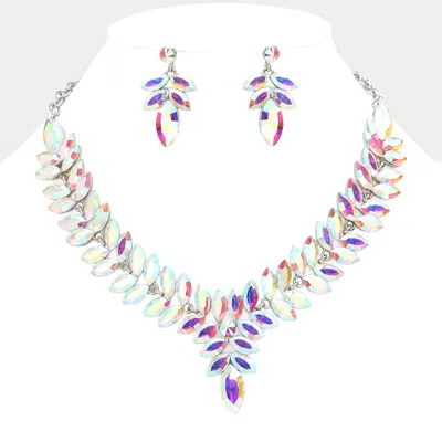 Fashnzfab Marquise Stone Cluster Evening Necklace In Multi