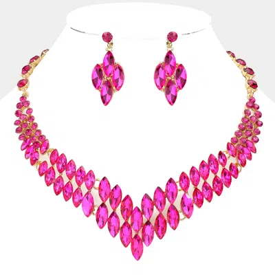 Fashnzfab Marquise Stone Cluster Evening Necklace In Pink