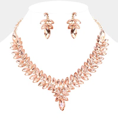 Fashnzfab Marquise Stone Cluster Evening Necklace In Pink