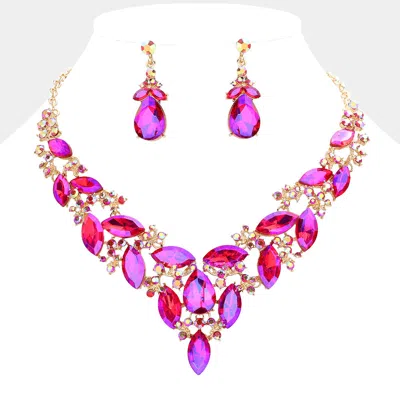 Fashnzfab Marquise Stone Cluster Evening Necklace In Purple
