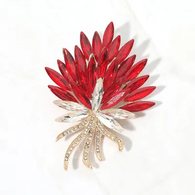 Fashnzfab Marquise Stone Cluster Floral Bouquet Pin Brooch In Red