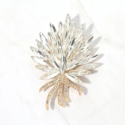 Fashnzfab Marquise Stone Cluster Floral Bouquet Pin Brooch In Gold