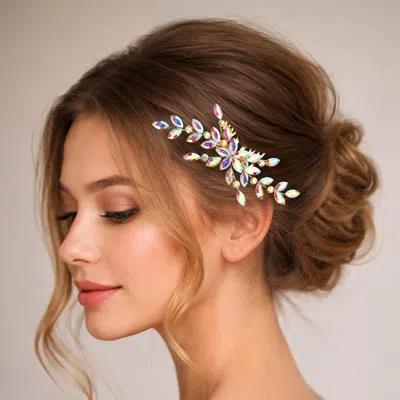 Fashnzfab Marquise Stone Cluster Floral Branch Hair Comb In Gold