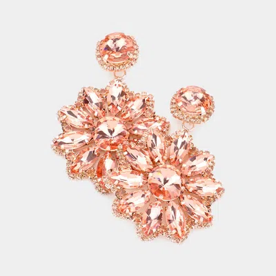 Fashnzfab Marquise Stone Cluster Flower Dangle Evening Earrings - Peach In Pink