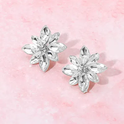 Fashnzfab Marquise Stone Cluster Flower Earrings - Clear, Silver In Brown