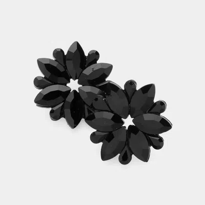 Fashnzfab Marquise Stone Cluster Flower Evening Earrings - Black, Jet Black