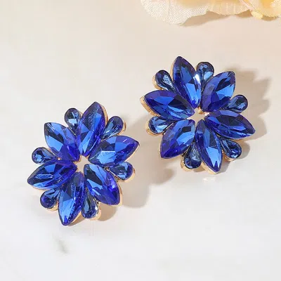 Fashnzfab Marquise Stone Cluster Flower Evening Earrings - Gold, Sapphire In Blue