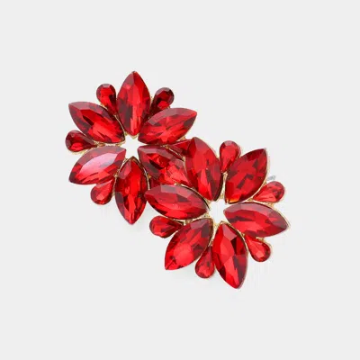 Fashnzfab Marquise Stone Cluster Flower Evening Earrings - Gold, Siam In Red