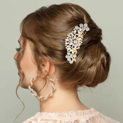 Fashnzfab Marquise Stone Cluster Flower Hair Comb In Gold