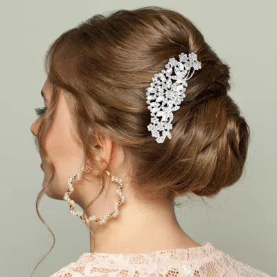 Fashnzfab Marquise Stone Cluster Flower Hair Comb In Metallic