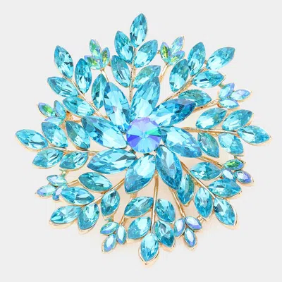 Fashnzfab Marquise Stone Cluster Flower Pin Brooch 2.9" X 2.9" In Blue