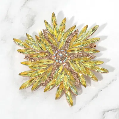 Fashnzfab Marquise Stone Cluster Flower Pin Brooch In Yellow