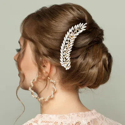 Fashnzfab Marquise Stone Cluster Hair Comb In White