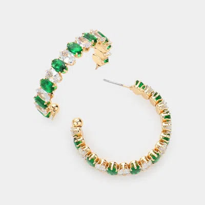 Fashnzfab Marquise Stone Cluster Hoop Evening Earrings - Emerald In Gold