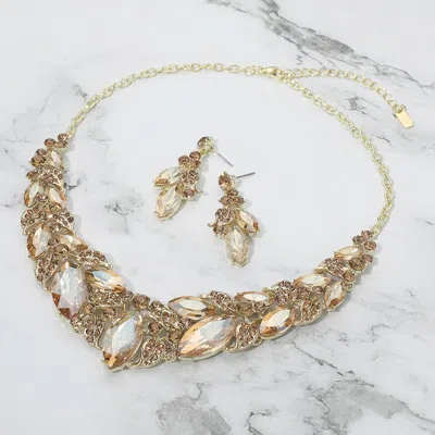 Fashnzfab Marquise Stone Cluster Leaf Embellished Evening Necklace In Gold