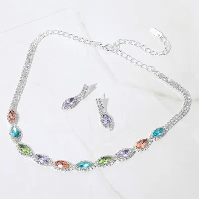 Fashnzfab Marquise Stone Cluster Link Rhinestone Paved Evening Choker Necklace In Blue