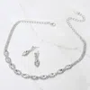 Fashnzfab Marquise Stone Cluster Link Rhinestone Paved Evening Choker Necklace In Silver