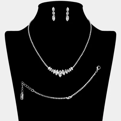 Fashnzfab Marquise Stone Cluster Link Rhinestone Paved Jewelry Set In Metallic