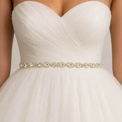 Fashnzfab Marquise Stone Cluster Link Sash Ribbon Bridal Wedding Belt Headband In Gold