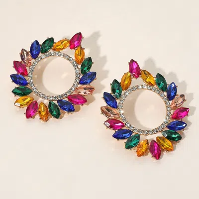 Fashnzfab Marquise Stone Cluster Open Circle Statement Evening Earrings In Multi