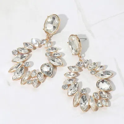 Fashnzfab Marquise Stone Cluster Open Oval Evening Earrings - Gold