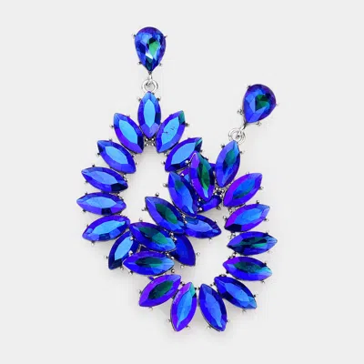 Fashnzfab Marquise Stone Cluster Open Teardrop Dangle Evening Earrings In Blue