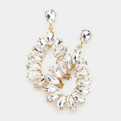 Fashnzfab Marquise Stone Cluster Open Teardrop Dangle Evening Earrings In Gold