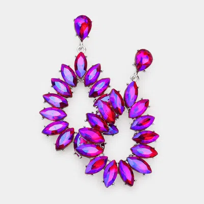 Fashnzfab Marquise Stone Cluster Open Teardrop Dangle Evening Earrings In Purple