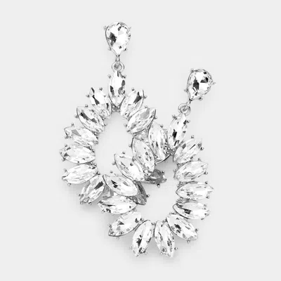 Fashnzfab Marquise Stone Cluster Open Teardrop Dangle Evening Earrings In Silver