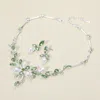 Fashnzfab Marquise Stone Cluster Pearl Embellished Leaf Branch Necklace In Green