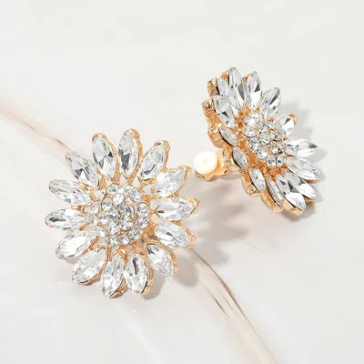 Fashnzfab Marquise Stone Cluster Petal Flower Statement Clip On Earrings In Gold