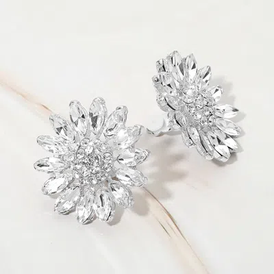 Fashnzfab Marquise Stone Cluster Petal Flower Statement Clip On Earrings In Multi