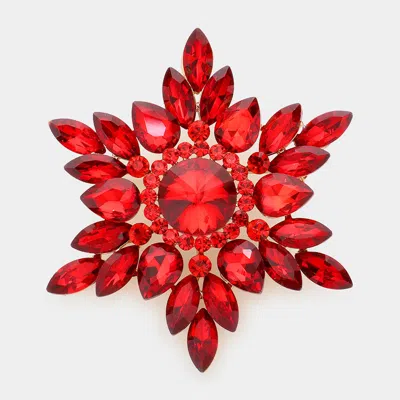 Fashnzfab Marquise Stone Cluster Pin Brooch In Red
