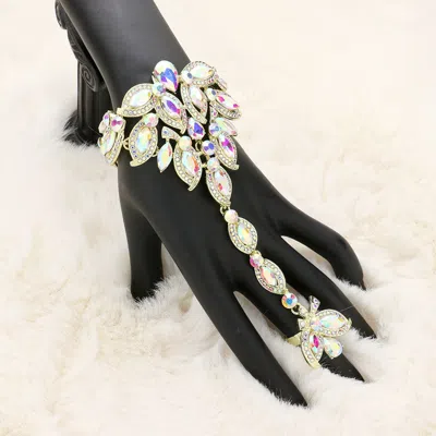 Fashnzfab Marquise Stone Cluster Pointed Hand Chain Evening Bracelet Ab, Gold In Multi
