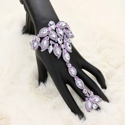 Fashnzfab Marquise Stone Cluster Pointed Hand Chain Evening Bracelet Amethyst, Silver In Multi