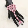 Fashnzfab Marquise Stone Cluster Pointed Hand Chain Evening Bracelet Pink, Silver In Multi
