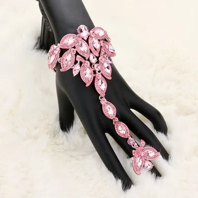 Fashnzfab Marquise Stone Cluster Pointed Hand Chain Evening Bracelet Pink, Silver In Multi