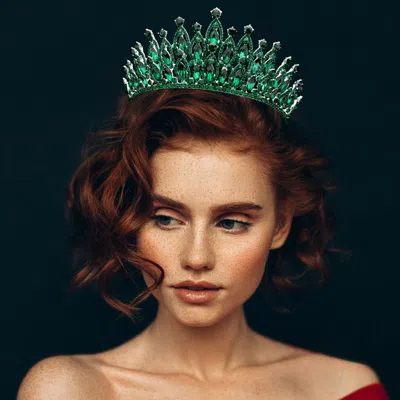 Fashnzfab Marquise Stone Cluster Princess Tiara In Green