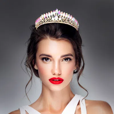 Fashnzfab Marquise Stone Cluster Princess Tiara In Silver