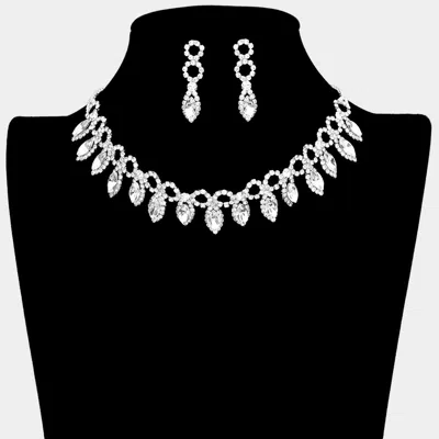 Fashnzfab Marquise Stone Cluster Rhinestone Evening Necklace In Silver