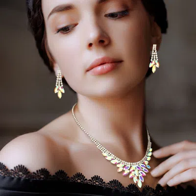 Fashnzfab Marquise Stone Cluster Rhinestone Necklace In Gold