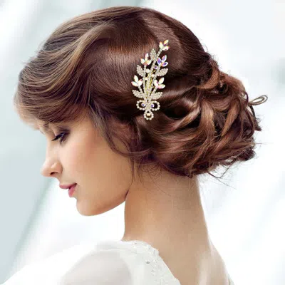 Fashnzfab Marquise Stone Cluster Rhinestone Paved Leaves Hair Comb In Metallic