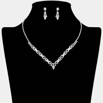 Fashnzfab Marquise Stone Cluster Rhinestone Paved V Shape Necklace In Black
