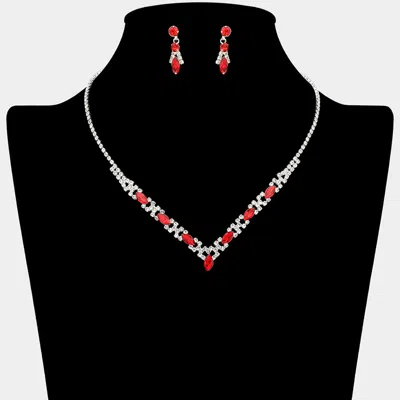 Fashnzfab Marquise Stone Cluster Rhinestone Paved V Shape Necklace In Multi