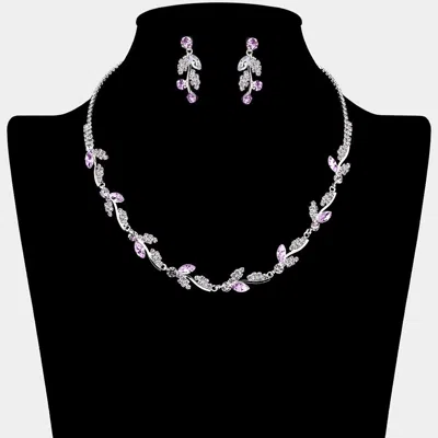 Fashnzfab Marquise Stone Cluster Rhinestone Paved Vine Necklace - Amethyst, Silver