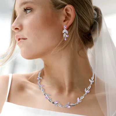 Fashnzfab Marquise Stone Cluster Rhinestone Paved Vine Necklace - Amethyst, Silver In Multi