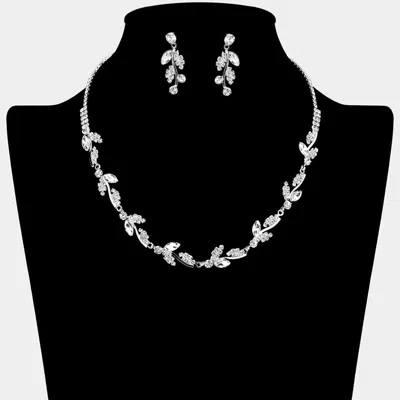Fashnzfab Marquise Stone Cluster Rhinestone Paved Vine Necklace - Clear, Silver In Metallic
