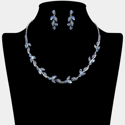 Fashnzfab Marquise Stone Cluster Rhinestone Paved Vine Necklace - Light, Sapphire, Silver In Blue